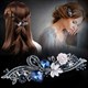 Red Crystal Flower Hairpin Vintage Ink Blue Rhinestone Elegance