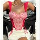 Pink Halter V-Neck Crop Top With 3D Rose Flowers
