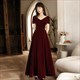 wine Red V-Neck Velour Evening Dress: Elegant Simplicity For Formal Occasions