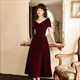 wine Red V-Neck Velour Evening Dress: Elegant Simplicity For Formal Occasions