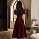 wine Red V-Neck Velour Evening Dress: Elegant Simplicity For Formal Occasions
