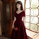 wine Red V-Neck Velour Evening Dress: Elegant Simplicity For Formal Occasions