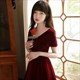 wine Red V-Neck Velour Evening Dress: Elegant Simplicity For Formal Occasions