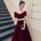 wine Red V-Neck Velour Evening Dress: Elegant Simplicity For Formal Occasions