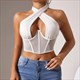 Mesh-Korsett-Bustier-Tanktop mit Kreuz-Halter und Bindeband-Wickelung