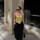 Metallic Waistband Crop Top And Strapless Vest Set