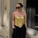 Metallic Waistband Crop Top And Strapless Vest Set