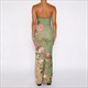 Sleeveless Print Suspender Dress V-Neck Slim Long Skirt