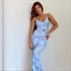Sleeveless Print Suspender Dress V-Neck Slim Long Skirt