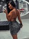 Tassel Patchwork Shiny Mini Dress With Backless Halter Design
