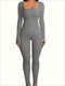 solid color casual yoga jumpsuit, square neck slim fit with thumb holes yoga bodysuit, women's activewear