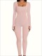 solid color casual yoga jumpsuit, square neck slim fit with thumb holes yoga bodysuit, women's activewear