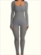 solid color casual yoga jumpsuit, square neck slim fit with thumb holes yoga bodysuit, women's activewear