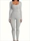 solid color casual yoga jumpsuit, square neck slim fit with thumb holes yoga bodysuit, women's activewear