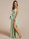 chiffon cold shoulder bowknot bridesmaid dress with side split