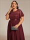 Plus Rundhals Pailletten Chiffon Hohe Taille Formelles Abendkleid Mit Kurzen Ärmeln