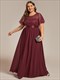 Plus Rundhals Pailletten Chiffon Hohe Taille Formelles Abendkleid Mit Kurzen Ärmeln
