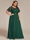 Plus Rundhals Pailletten Chiffon Hohe Taille Formelles Abendkleid Mit Kurzen Ärmeln