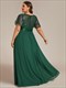Plus Rundhals Pailletten Chiffon Hohe Taille Formelles Abendkleid Mit Kurzen Ärmeln