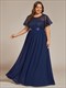 Plus Rundhals Pailletten Chiffon Hohe Taille Formelles Abendkleid Mit Kurzen Ärmeln