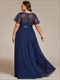 Plus Rundhals Pailletten Chiffon Hohe Taille Formelles Abendkleid Mit Kurzen Ärmeln
