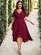 plus v-neck midi chiffon wedding guest dresses with ruffles sleeve