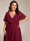 plus v-neck midi chiffon wedding guest dresses with ruffles sleeve