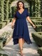 plus v-neck midi chiffon wedding guest dresses with ruffles sleeve