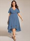 plus v-neck midi chiffon wedding guest dresses with ruffles sleeve
