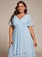 plus v-neck midi chiffon wedding guest dresses with ruffles sleeve