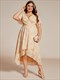 plus v-neck midi chiffon wedding guest dresses with ruffles sleeve