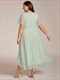 plus v-neck midi chiffon wedding guest dresses with ruffles sleeve