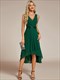 chiffon appliques v neck tea length sleevelesse wedding guest dress