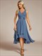chiffon appliques v neck tea length sleevelesse wedding guest dress