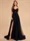 see through spaghetti strap high split tullee evening dress