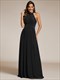 glittery halter neck pleated formale evening dress