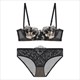 Florale Stickerei Spitze Dessous-Set - dünner atmungsaktiver Push-Up-BH mit Bügeln