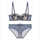 Florale Stickerei Spitze Dessous-Set - dünner atmungsaktiver Push-Up-BH mit Bügeln