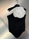 Damen 3D Blumen-Applikation One-Shoulder schlanker Bodysuit