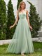 shimmer cross-back strapse tulle bridesmaid dress with sleeveless