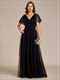 elegant v neck ruffles sleeve a-line empire waist tulle dresses with paillette