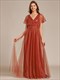 elegant v neck ruffles sleeve a-line empire waist tulle dresses with paillette