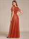elegant v neck ruffles sleeve a-line empire waist tulle dresses with paillette