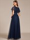 elegant v neck ruffles sleeve a-line empire waist tulle dresses with paillette