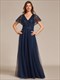 elegant v neck ruffles sleeve a-line empire waist tulle dresses with paillette