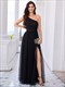 romantic asymmetric one shoulder side split a-line tulle dress with lace sequin empire waist evening dress