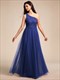 romantic asymmetric one shoulder side split a-line tulle dress with lace sequin empire waist evening dress