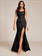 exquisite u neck paillette bodycon sequin dresses with side split fishtail floor length evening dress