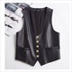 Women's Genuine Leather V-Neck Vest Western Trench Single Breasted Top
