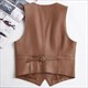 Women's Genuine Leather V-Neck Vest Western Trench Single Breasted Top